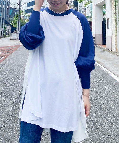 COLLAGE GALLARDAGALANTE（コラージュガリャルダガランテ）の「【OT】バックサテンラグランスリーブカットソー（Tシャツ/カットソー・レディース・チャコールグレー/ベージュ/ブルー/ネイビー・FREE）」の4枚目の写真