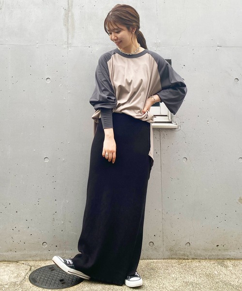 COLLAGE GALLARDAGALANTE（コラージュガリャルダガランテ）の「【OT】バックサテンラグランスリーブカットソー（Tシャツ/カットソー・レディース・チャコールグレー/ベージュ/ブルー/ネイビー・FREE）」の7枚目の写真