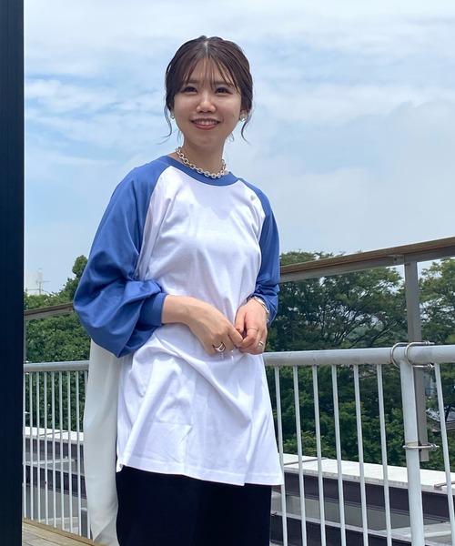 COLLAGE GALLARDAGALANTE（コラージュガリャルダガランテ）の「【OT】バックサテンラグランスリーブカットソー（Tシャツ/カットソー・レディース・チャコールグレー/ベージュ/ブルー/ネイビー・FREE）」の8枚目の写真