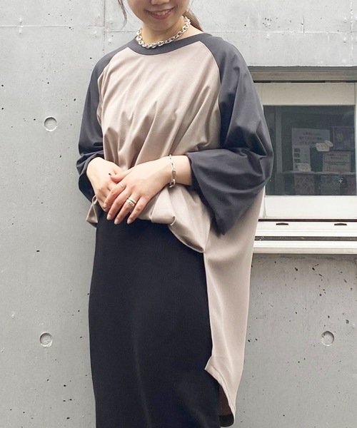 COLLAGE GALLARDAGALANTE（コラージュガリャルダガランテ）の「【OT】バックサテンラグランスリーブカットソー（Tシャツ/カットソー・レディース・チャコールグレー/ベージュ/ブルー/ネイビー・FREE）」の10枚目の写真