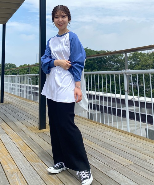 COLLAGE GALLARDAGALANTE（コラージュガリャルダガランテ）の「【OT】バックサテンラグランスリーブカットソー（Tシャツ/カットソー・レディース・チャコールグレー/ベージュ/ブルー/ネイビー・FREE）」の12枚目の写真