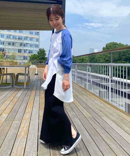 COLLAGE GALLARDAGALANTE（コラージュガリャルダガランテ）の「【OT】バックサテンラグランスリーブカットソー（Tシャツ/カットソー・レディース・チャコールグレー/ベージュ/ブルー/ネイビー・FREE）」の13枚目の写真