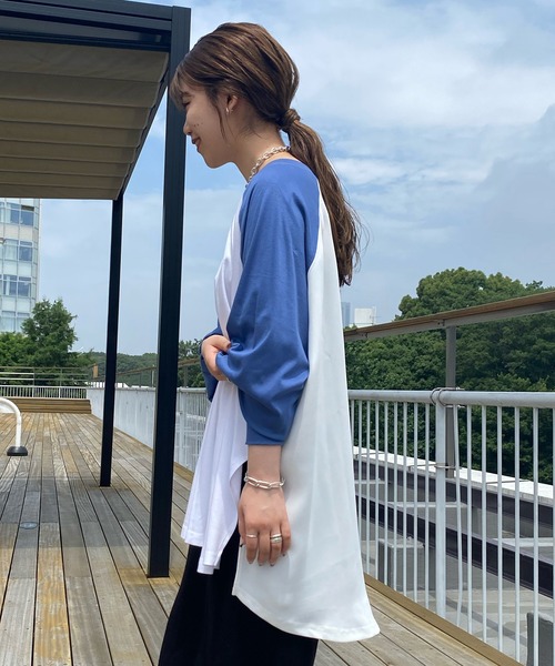 COLLAGE GALLARDAGALANTE（コラージュガリャルダガランテ）の「【OT】バックサテンラグランスリーブカットソー（Tシャツ/カットソー・レディース・チャコールグレー/ベージュ/ブルー/ネイビー・FREE）」の14枚目の写真