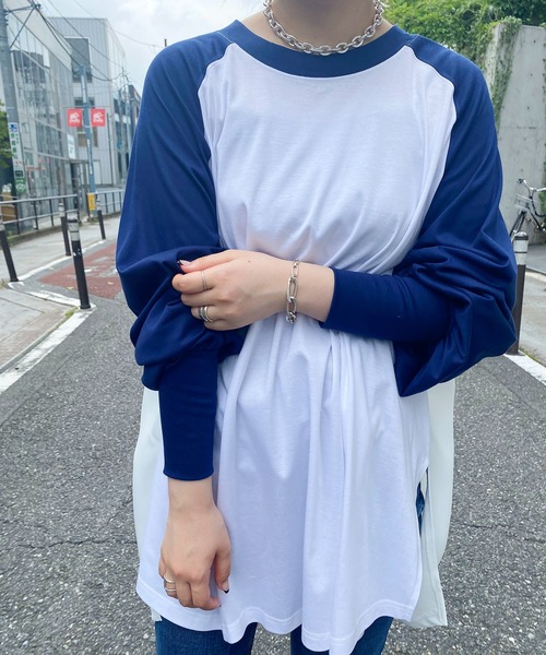 COLLAGE GALLARDAGALANTE（コラージュガリャルダガランテ）の「【OT】バックサテンラグランスリーブカットソー（Tシャツ/カットソー・レディース・チャコールグレー/ベージュ/ブルー/ネイビー・FREE）」の16枚目の写真