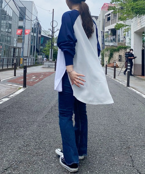 COLLAGE GALLARDAGALANTE（コラージュガリャルダガランテ）の「【OT】バックサテンラグランスリーブカットソー（Tシャツ/カットソー・レディース・チャコールグレー/ベージュ/ブルー/ネイビー・FREE）」の18枚目の写真