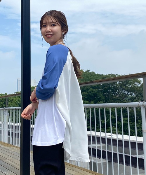 COLLAGE GALLARDAGALANTE（コラージュガリャルダガランテ）の「【OT】バックサテンラグランスリーブカットソー（Tシャツ/カットソー・レディース・チャコールグレー/ベージュ/ブルー/ネイビー・FREE）」の6枚目の写真