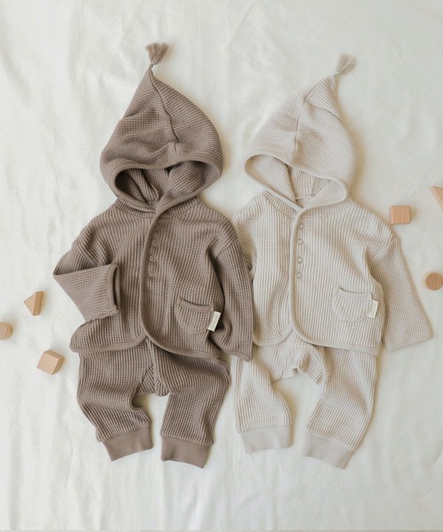 apres les cours（アプレレクール）の「ワッフル耳付きモンキーパンツ 9分丈（その他ベビーウェア・キッズ・ブラウン/ベージュ・80/70）」の3枚目の写真