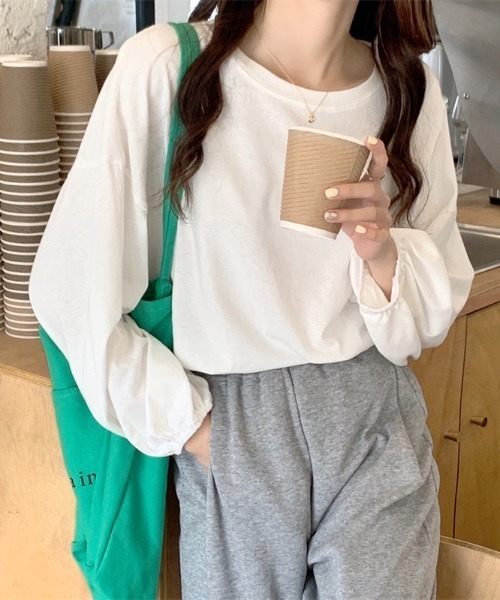 yuue' ( wear )（ユーイ）の「コットン100% 袖絞りロングスリーブカットソー（Tシャツ/カットソー・レディース・ホワイト/ブラック/ピンク・FREE）」の2枚目の写真