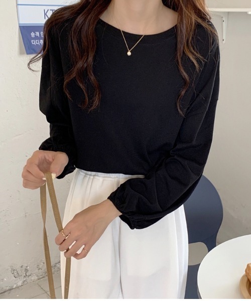 yuue' ( wear )（ユーイ）の「コットン100% 袖絞りロングスリーブカットソー（Tシャツ/カットソー・レディース・ホワイト/ブラック/ピンク・FREE）」の3枚目の写真