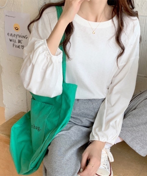 yuue' ( wear )（ユーイ）の「コットン100% 袖絞りロングスリーブカットソー（Tシャツ/カットソー・レディース・ホワイト/ブラック/ピンク・FREE）」の6枚目の写真