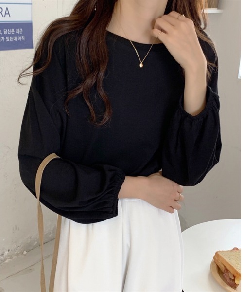 yuue' ( wear )（ユーイ）の「コットン100% 袖絞りロングスリーブカットソー（Tシャツ/カットソー・レディース・ホワイト/ブラック/ピンク・FREE）」の7枚目の写真