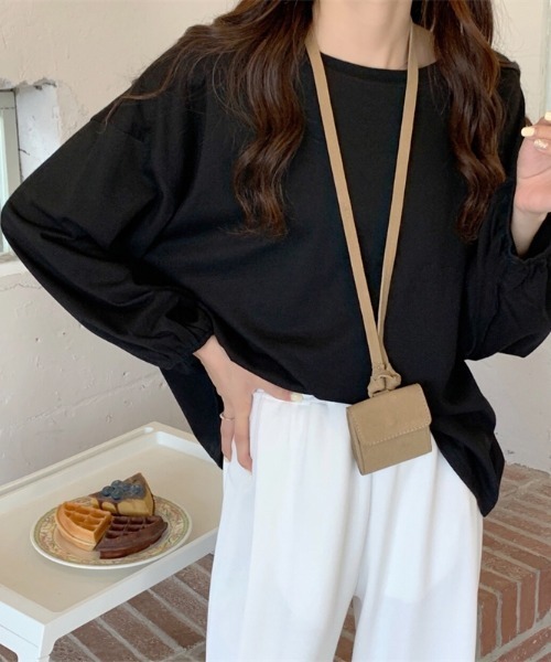 yuue' ( wear )（ユーイ）の「コットン100% 袖絞りロングスリーブカットソー（Tシャツ/カットソー・レディース・ホワイト/ブラック/ピンク・FREE）」の8枚目の写真