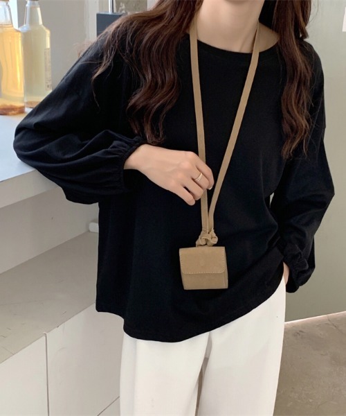yuue' ( wear )（ユーイ）の「コットン100% 袖絞りロングスリーブカットソー（Tシャツ/カットソー・レディース・ホワイト/ブラック/ピンク・FREE）」の9枚目の写真