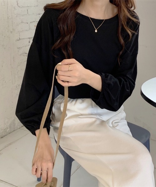 yuue' ( wear )（ユーイ）の「コットン100% 袖絞りロングスリーブカットソー（Tシャツ/カットソー・レディース・ホワイト/ブラック/ピンク・FREE）」の12枚目の写真