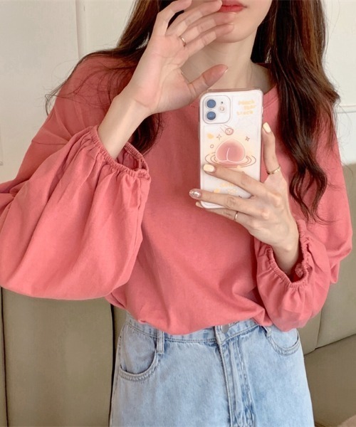 yuue' ( wear )（ユーイ）の「コットン100% 袖絞りロングスリーブカットソー（Tシャツ/カットソー・レディース・ホワイト/ブラック/ピンク・FREE）」の14枚目の写真