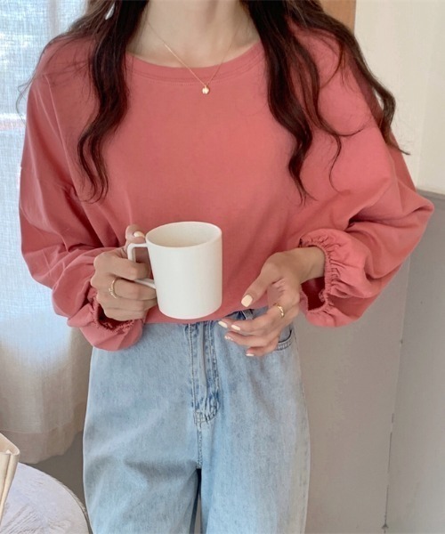 yuue' ( wear )（ユーイ）の「コットン100% 袖絞りロングスリーブカットソー（Tシャツ/カットソー・レディース・ホワイト/ブラック/ピンク・FREE）」の15枚目の写真