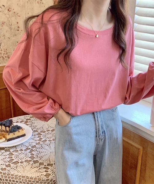 yuue' ( wear )（ユーイ）の「コットン100% 袖絞りロングスリーブカットソー（Tシャツ/カットソー・レディース・ホワイト/ブラック/ピンク・FREE）」の16枚目の写真