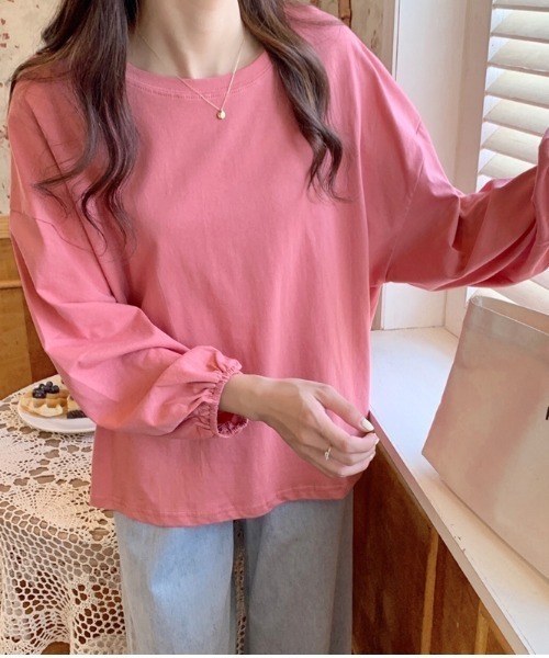 yuue' ( wear )（ユーイ）の「コットン100% 袖絞りロングスリーブカットソー（Tシャツ/カットソー・レディース・ホワイト/ブラック/ピンク・FREE）」の17枚目の写真