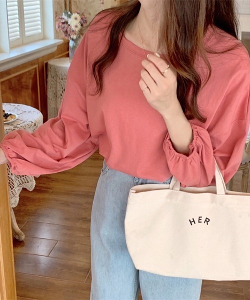 yuue' ( wear )（ユーイ）の「コットン100% 袖絞りロングスリーブカットソー（Tシャツ/カットソー・レディース・ホワイト/ブラック/ピンク・FREE）」の18枚目の写真