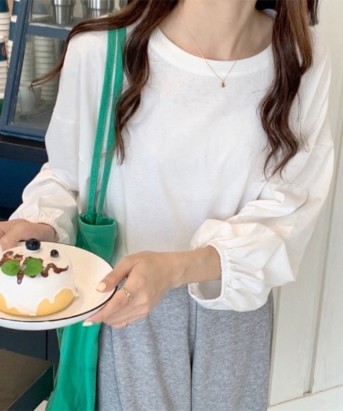 yuue' ( wear )（ユーイ）の「コットン100% 袖絞りロングスリーブカットソー（Tシャツ/カットソー・レディース・ホワイト/ブラック/ピンク・FREE）」の21枚目の写真