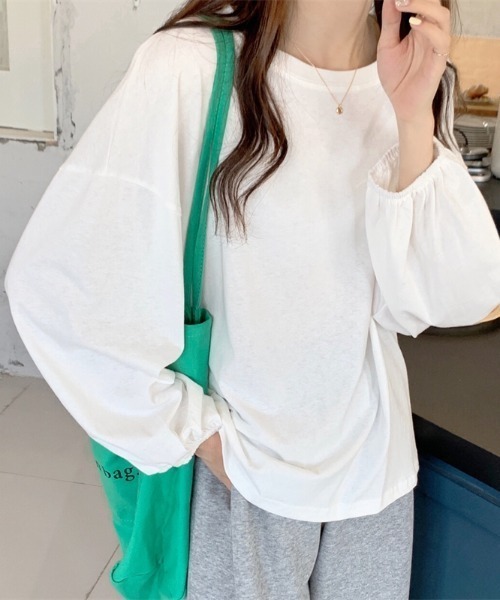 yuue' ( wear )（ユーイ）の「コットン100% 袖絞りロングスリーブカットソー（Tシャツ/カットソー・レディース・ホワイト/ブラック/ピンク・FREE）」の22枚目の写真