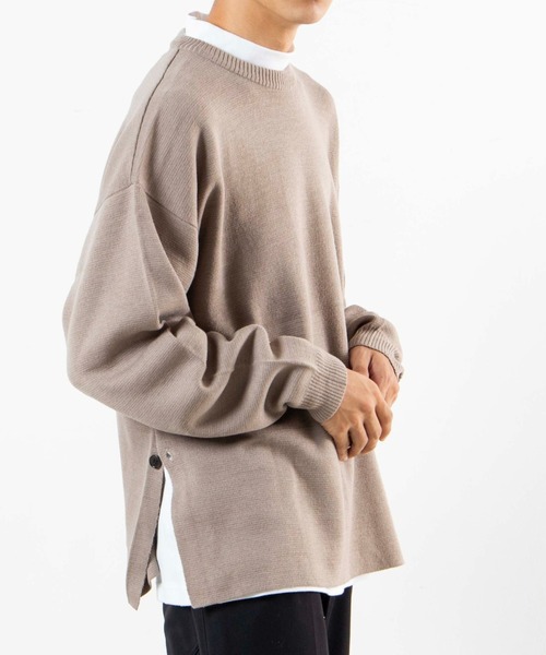 WEGO（ウィゴー）の「WEGO/ミラノリブ スリットBIGプルオーバー（ニット/セーター・メンズ・ダークグレー/ベージュ/ダークブルー・MEDIUM/LARGE）」の3枚目の写真