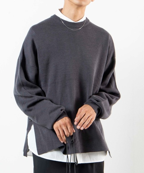 WEGO（ウィゴー）の「WEGO/ミラノリブ スリットBIGプルオーバー（ニット/セーター・メンズ・ダークグレー/ベージュ/ダークブルー・MEDIUM/LARGE）」の2枚目の写真