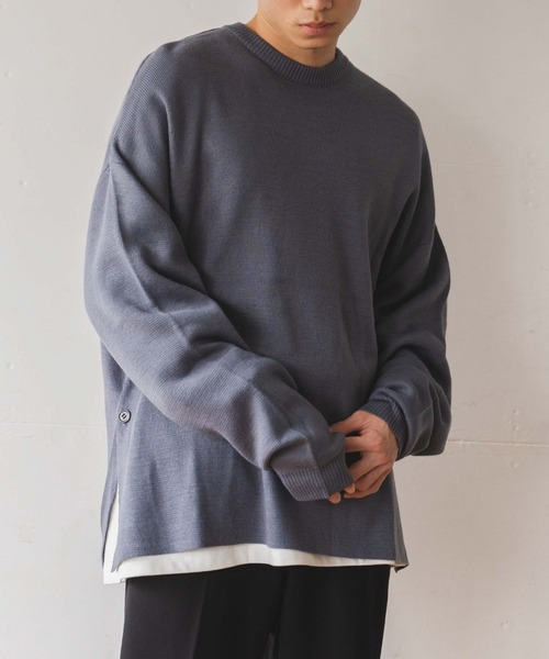 WEGO（ウィゴー）の「WEGO/ミラノリブ スリットBIGプルオーバー（ニット/セーター・メンズ・ダークグレー/ベージュ/ダークブルー・MEDIUM/LARGE）」の17枚目の写真