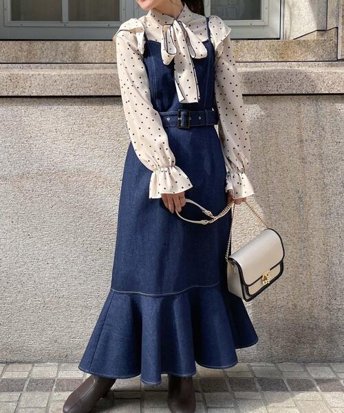 Allamanda（アラマンダ）の「共ベルト付きマーメイドジャンスカ（ジャンパースカート・レディース・インディゴブルー/その他11/ブラウン系その他2・M）」の11枚目の写真