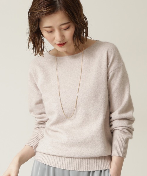 NATURAL BEAUTY BASIC（ナチュラルビューティーベーシック）の「フォックス混ジェントルタッチ　ボートネック（ニット/セーター・レディース・チャコールグレー/オフホワイト/ブルー・MEDIUM）」の6枚目の写真