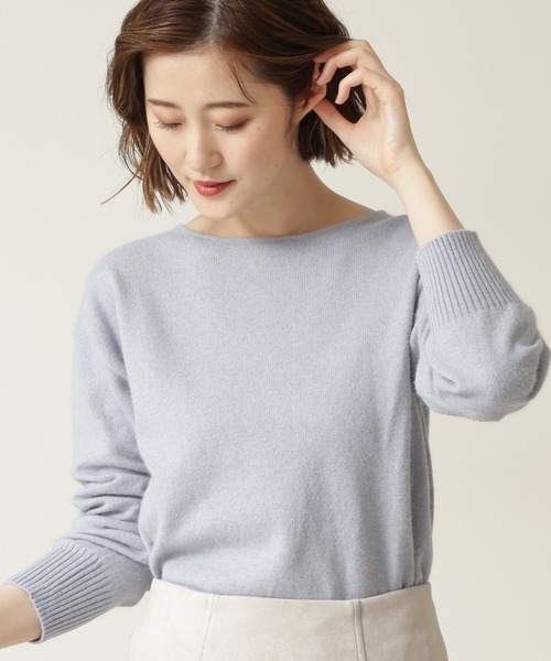 NATURAL BEAUTY BASIC（ナチュラルビューティーベーシック）の「フォックス混ジェントルタッチ　ボートネック（ニット/セーター・レディース・チャコールグレー/オフホワイト/ブルー・MEDIUM）」の8枚目の写真