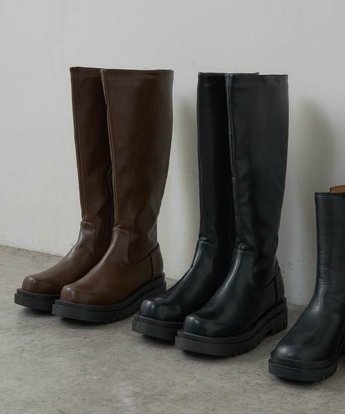 natural couture（ナチュラルクチュール）の「厚底ロングブーツ（ブーツ・レディース・ブラウン/ブラック・MEDIUM/LARGE）」の11枚目の写真