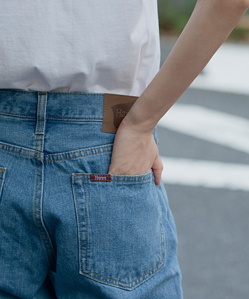 HANES（ヘインズ）の「『Hanes/ヘインズ』ベーシックレギュラーストレートデニムパンツ（デニムパンツ・メンズ・ワンウォッシュ/サックスブルー/ブルー系その他/ブラック・85/88/79/76/82）」の6枚目の写真