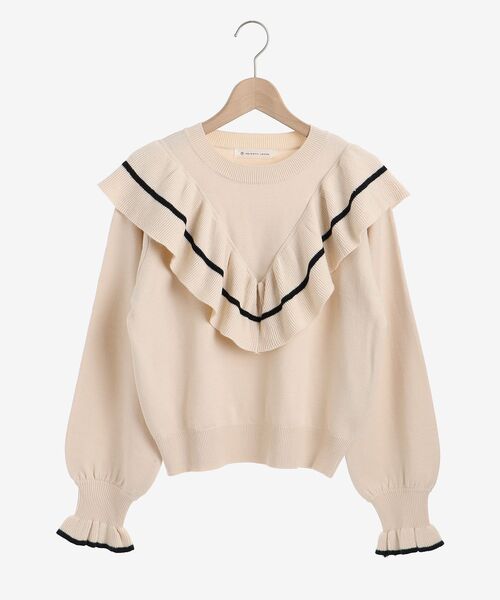 MAJESTIC LEGON（マジェスティックレゴン）の「パピヨンフリルバイカラーニット（ニット/セーター・レディース・ブラック/アイボリー/モカ・MEDIUM）」の10枚目の写真