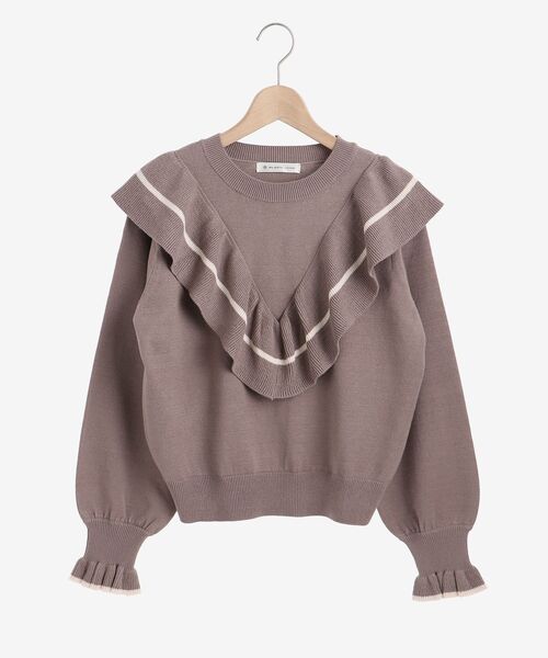 MAJESTIC LEGON（マジェスティックレゴン）の「パピヨンフリルバイカラーニット（ニット/セーター・レディース・ブラック/アイボリー/モカ・MEDIUM）」の9枚目の写真