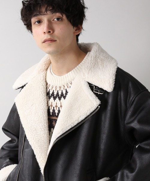 RAGEBLUE（レイジブルー）の「ムートンタッチ/ボアダブルライダースジャケット/227945（ライダースジャケット・メンズ・ブラック/ブラウン・SMALL/MEDIUM/LARGE）」の9枚目の写真