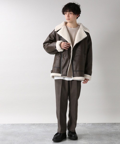 RAGEBLUE（レイジブルー）の「ムートンタッチ/ボアダブルライダースジャケット/227945（ライダースジャケット・メンズ・ブラック/ブラウン・SMALL/MEDIUM/LARGE）」の3枚目の写真