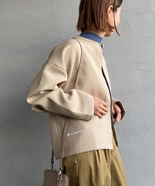 Champion（チャンピオン）の「[Champion/チャンピオン] ダンボールニット スナップボタンノーカラーカーディガン（カーディガン/ボレロ・レディース・ヘザーグレー/サンドベージュ/ブラック・M）」の2枚目の写真