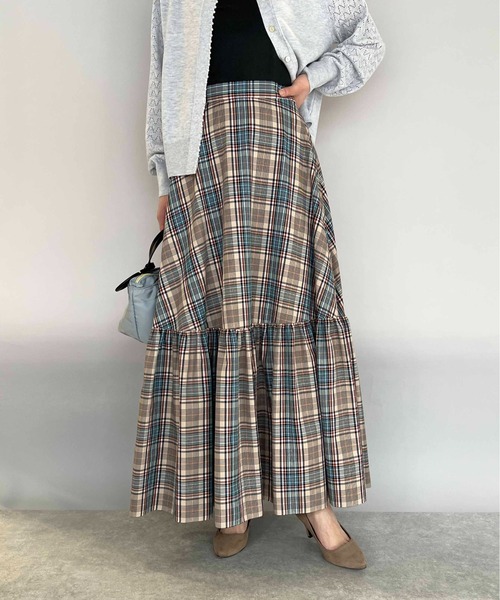 DIARIUM（ディアリウム）の「チェックティアードスカート（スカート・レディース・ベージュ/オレンジ・M）」の3枚目の写真