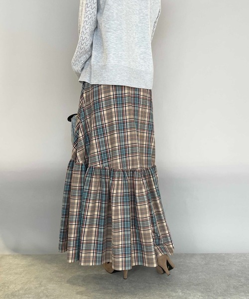 DIARIUM（ディアリウム）の「チェックティアードスカート（スカート・レディース・ベージュ/オレンジ・M）」の5枚目の写真