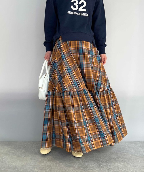 DIARIUM（ディアリウム）の「チェックティアードスカート（スカート・レディース・ベージュ/オレンジ・M）」の14枚目の写真