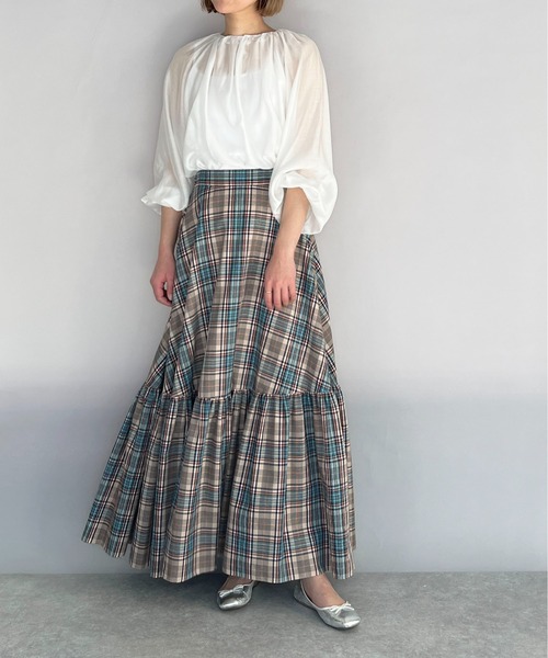 DIARIUM（ディアリウム）の「チェックティアードスカート（スカート・レディース・ベージュ/オレンジ・M）」の11枚目の写真