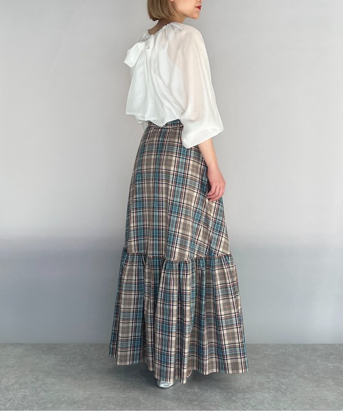 DIARIUM（ディアリウム）の「チェックティアードスカート（スカート・レディース・ベージュ/オレンジ・M）」の13枚目の写真