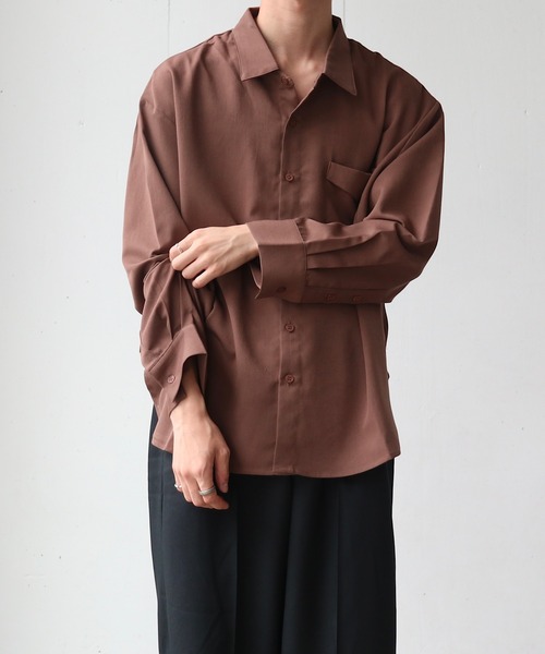 ace long sleeve shirt ダークブラウン anown（アノン）の「2wayスリーブレギュラーカラーシャツ