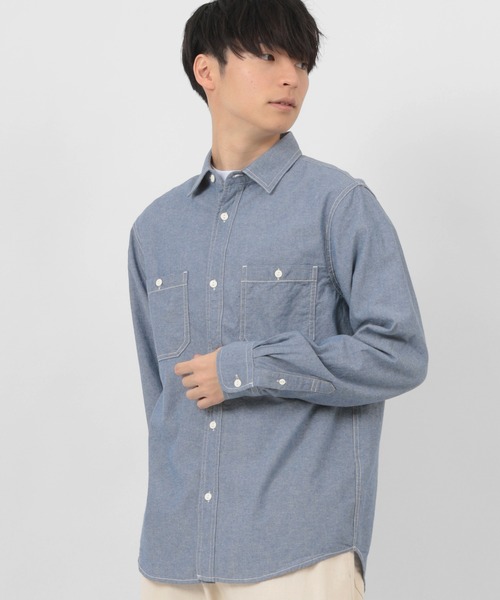 make a ray!(メイク ア レイ!)の「ダンガリー ベーシック ワークシャツ/レギュラーカラー 長袖シャツ(シャツ/ブラウス・メンズ・ホワイト/ネイビー/ブルー・M/L/XL)」の9枚目の写真