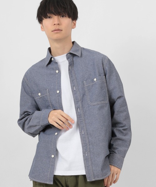 make a ray!(メイク ア レイ!)の「ダンガリー ベーシック ワークシャツ/レギュラーカラー 長袖シャツ(シャツ/ブラウス・メンズ・ホワイト/ネイビー/ブルー・M/L/XL)」の6枚目の写真
