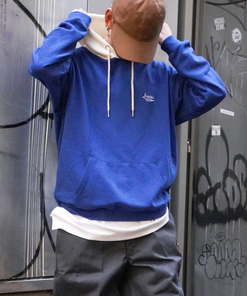 VENCEEXCHANGE（ヴァンスエクスチェンジ）の「裏毛バックプリント配色カラーパーカー　　オーバーサイズ/スウェット/PK/クレイジーパターン（パーカー・メンズ・チャコールグレー/オフホワイト/ブルー/コーラル/その他31・L/M）」の12枚目の写真