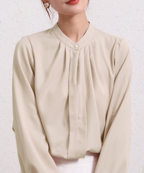 Coo+i（クーイ）の「フロントタックデザイン長袖ブラウス（シャツ/ブラウス・レディース・ネイビー/グレー/ブラック/ピンク/ベージュ/ホワイト・XL/M/L）」の4枚目の写真