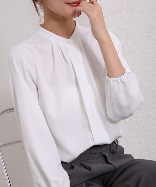 Coo+i（クーイ）の「フロントタックデザイン長袖ブラウス（シャツ/ブラウス・レディース・ネイビー/グレー/ブラック/ピンク/ベージュ/ホワイト・XL/M/L）」の17枚目の写真