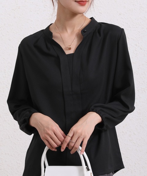 Coo+i（クーイ）の「フロントタックデザイン長袖ブラウス（シャツ/ブラウス・レディース・ネイビー/グレー/ブラック/ピンク/ベージュ/ホワイト・XL/M/L）」の8枚目の写真